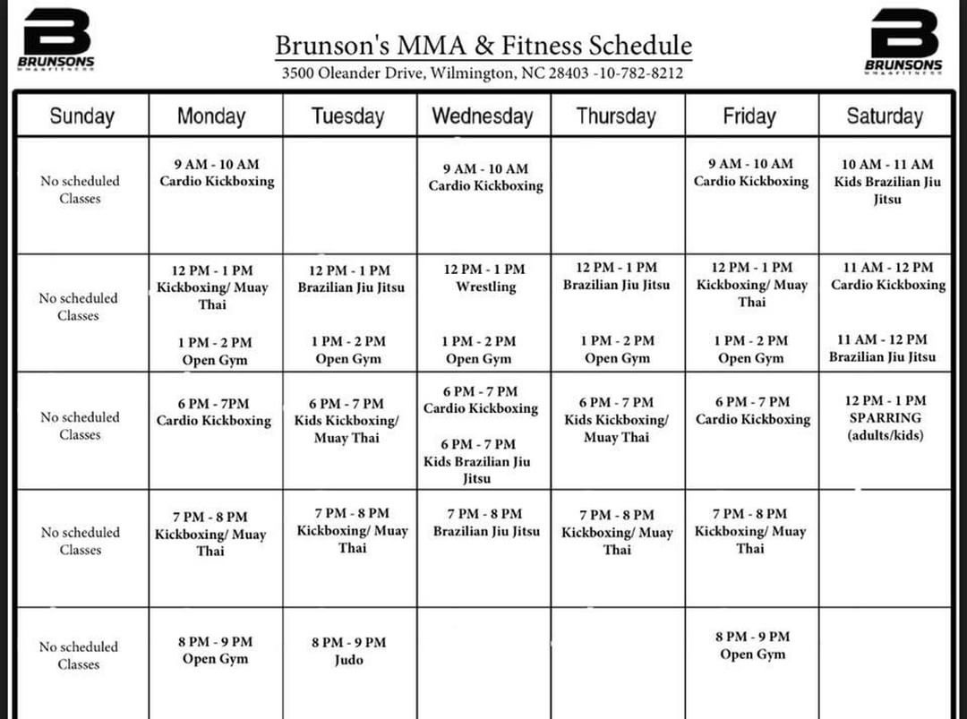 Schedule – Brunson's MMA & Fitness